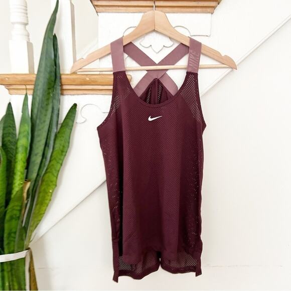 Nike Women's Burgundy Pro Training Elastika Mesh Activewear Tank Top Size XS - Picture 2 of 11